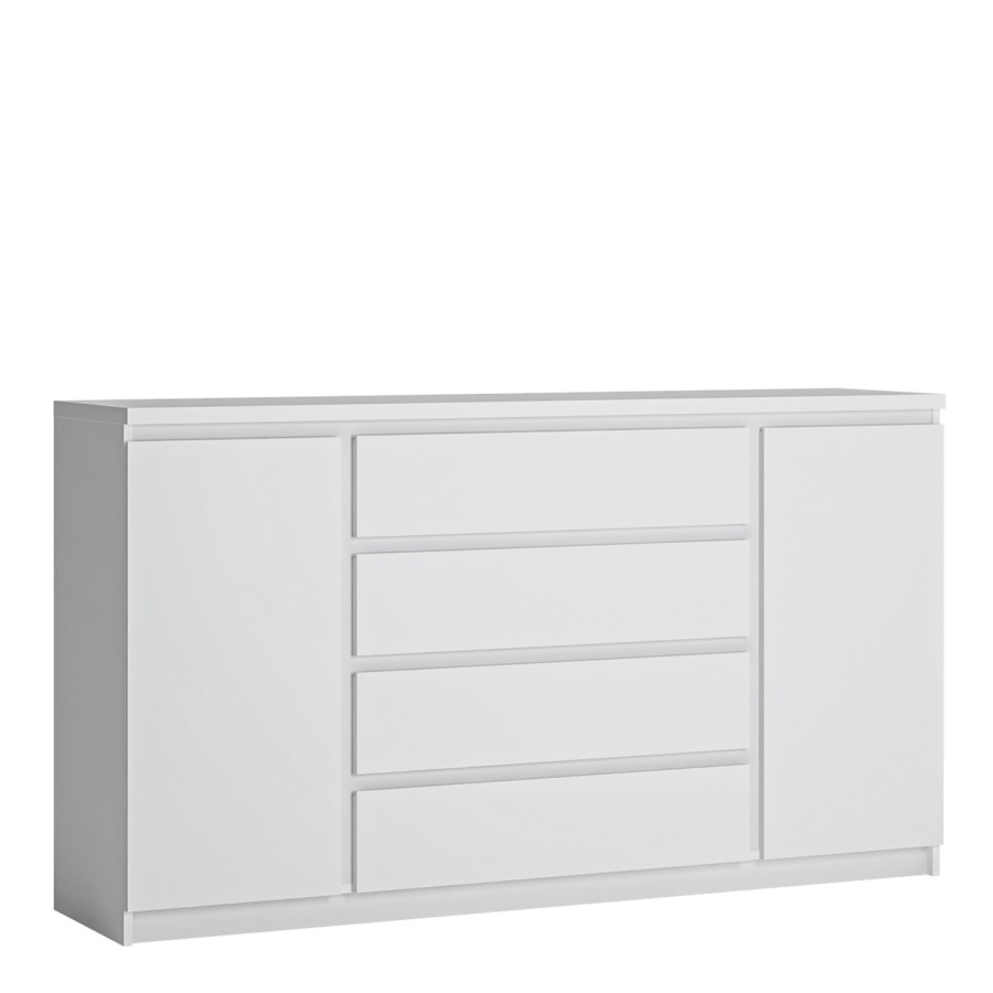 Fribo 2 Door 4 Drawer Wide Sideboard in White High Gloss