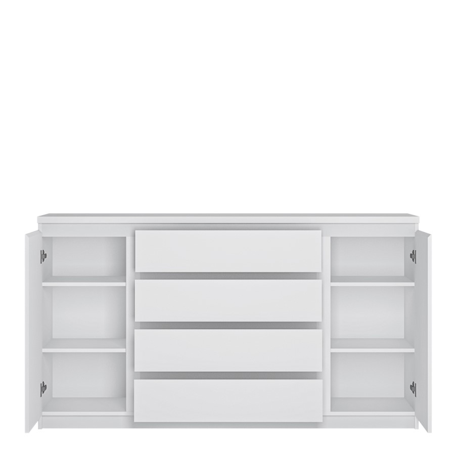 Fribo 2 Door 4 Drawer Wide Sideboard in White High Gloss