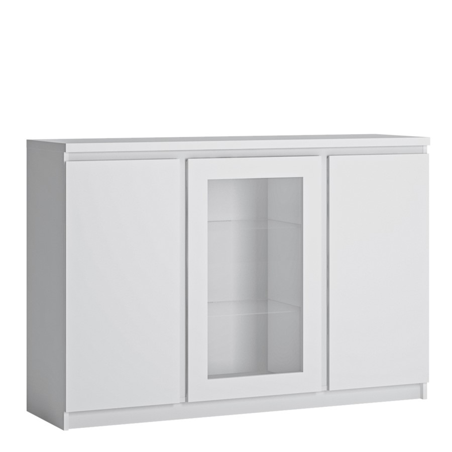 Fribo 3 Door Sideboard in White High Gloss with Glass Panel Centre