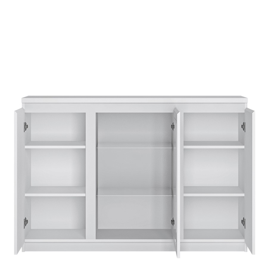 Fribo 3 Door Sideboard in White High Gloss with Glass Panel Centre