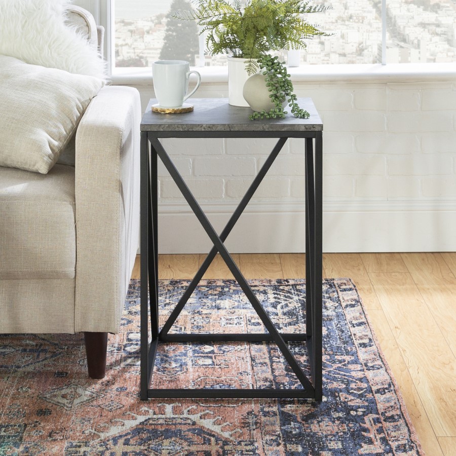 Modern Geometric Square Side Table in Concrete Effect
