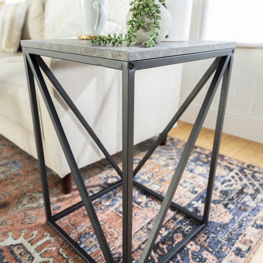 Modern Geometric Square Side Table in Concrete Effect