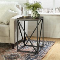 Modern Geometric Square Side Table in Dark Walnut Effect