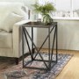 Modern Geometric Square Side Table in Dark Walnut Effect