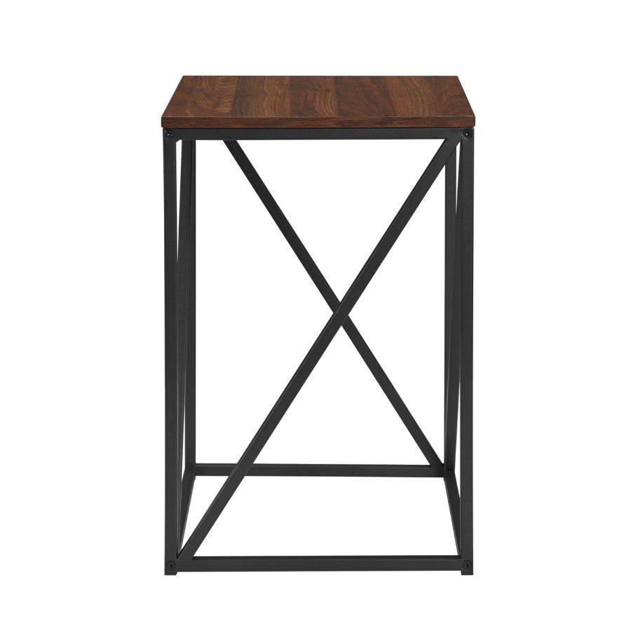 Modern Geometric Square Side Table in Dark Walnut Effect
