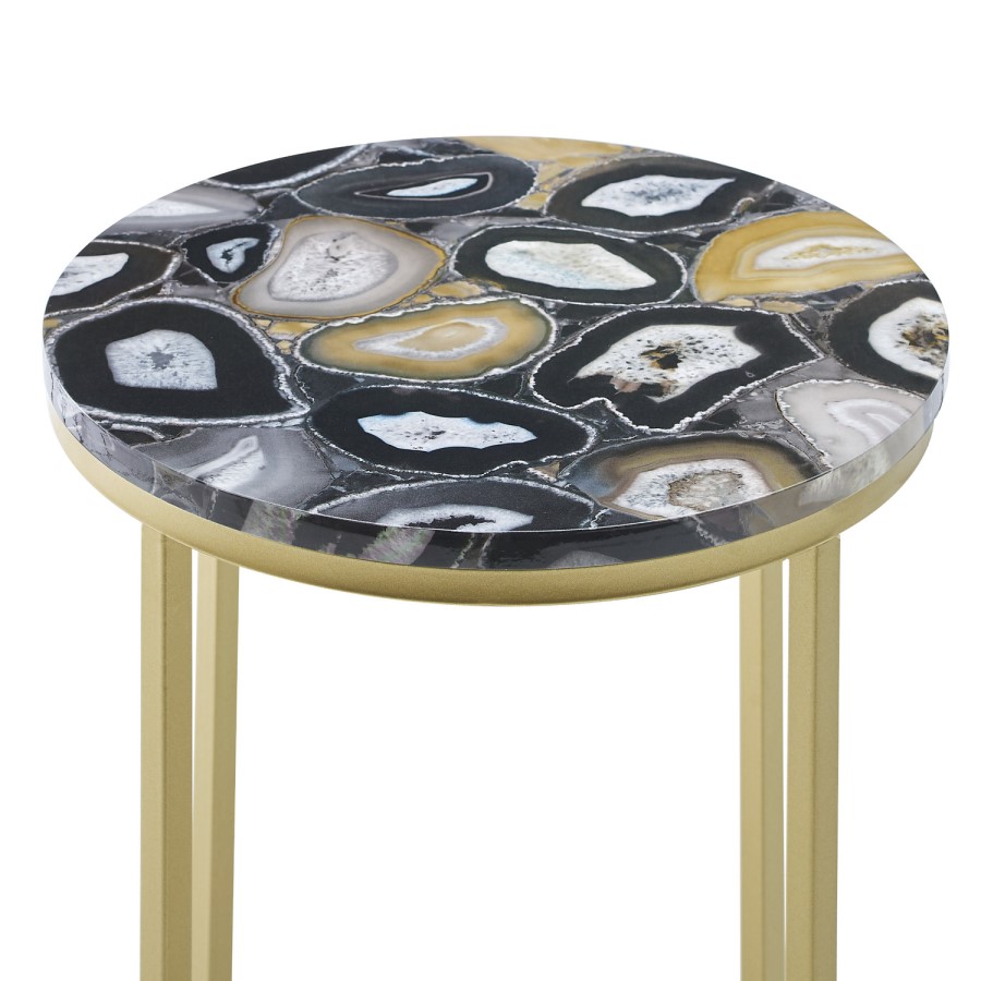 Faux Black Agate Gold  Side Table