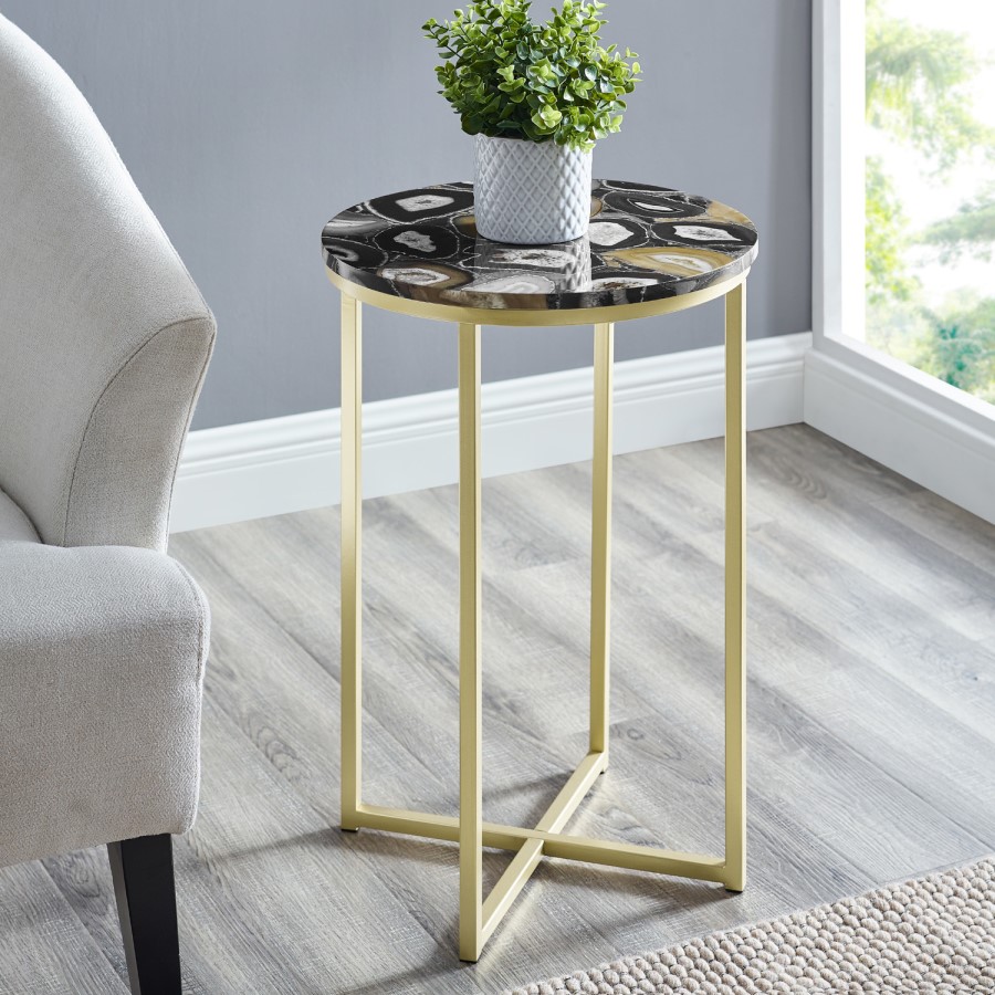 Faux Black Agate Gold  Side Table