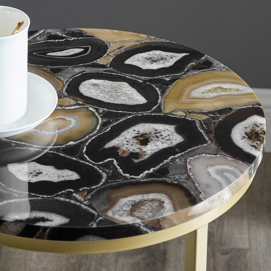 Faux Black Agate Gold  Side Table