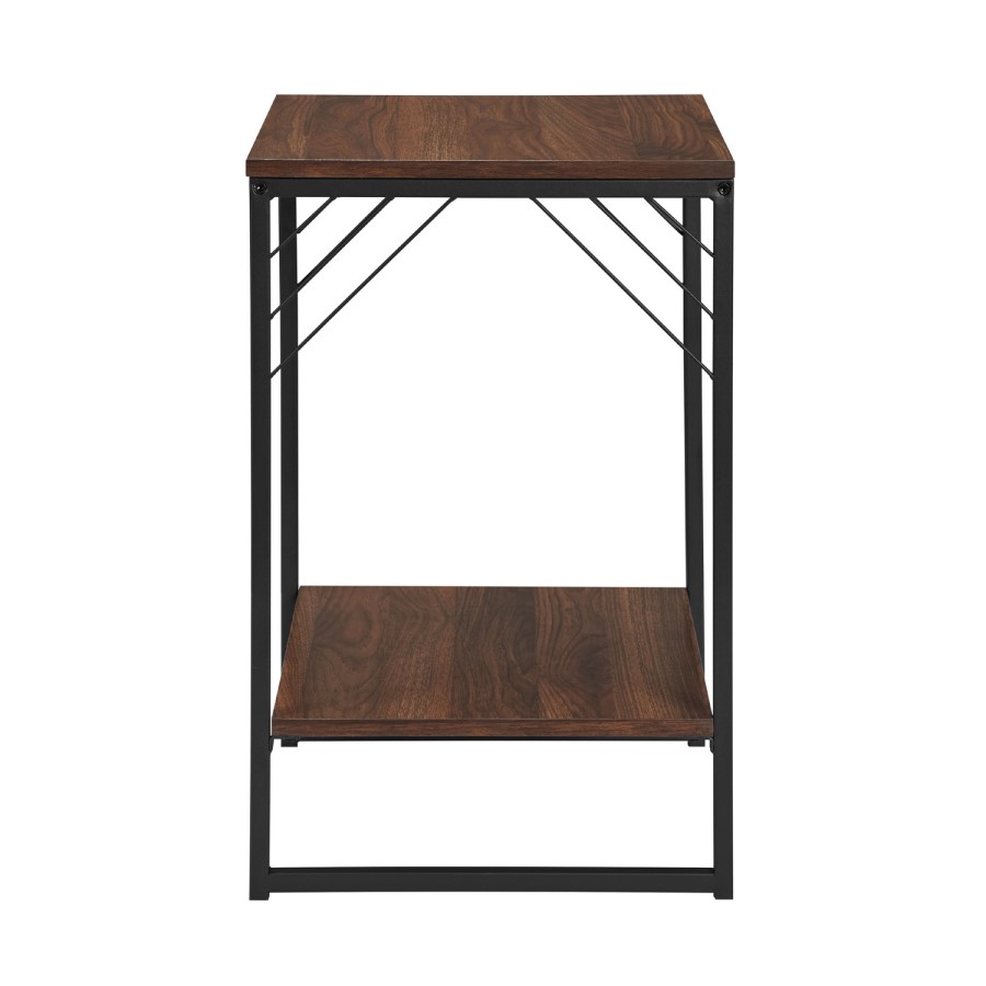 16" Industrial Metal Accent Side Table - Dark Walnut