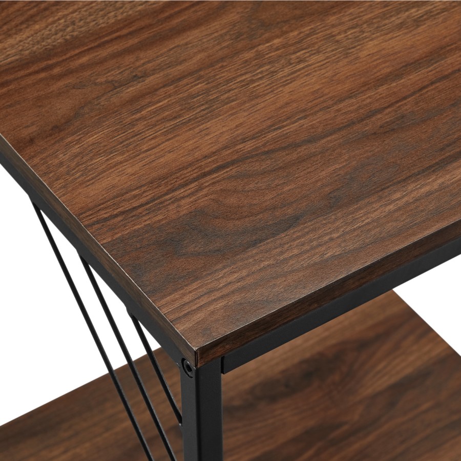 16" Industrial Metal Accent Side Table - Dark Walnut