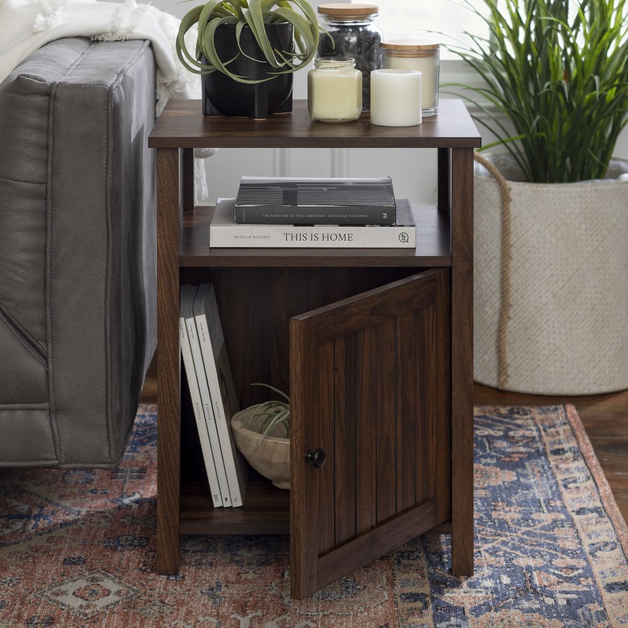 18" Grooved Door Side Table - Dark Walnut