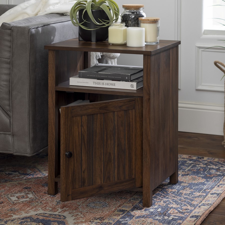 18" Grooved Door Side Table - Dark Walnut