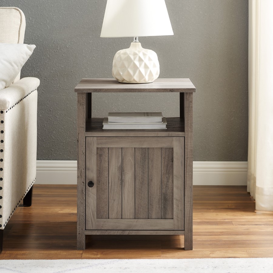 Grooved Door Side Table - Grey Wash