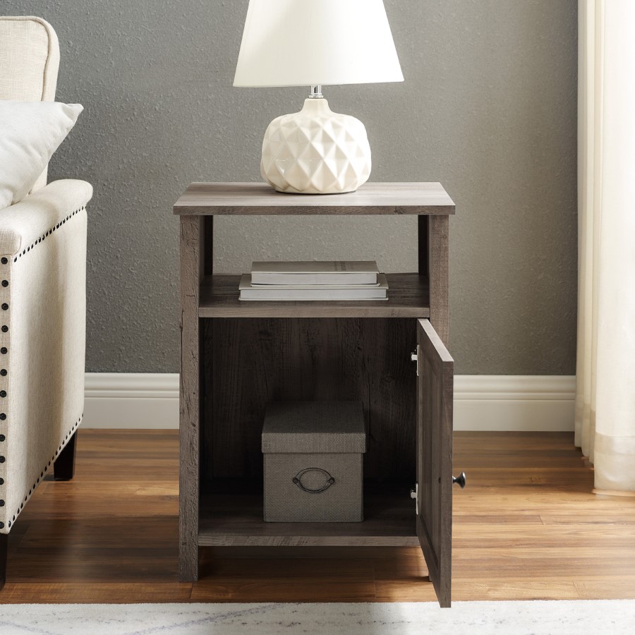Grooved Door Side Table - Grey Wash
