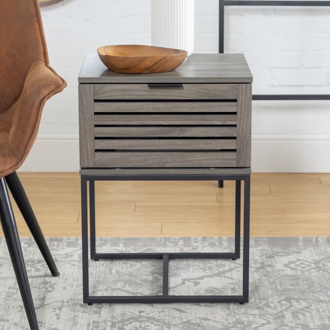 18" Modern Slat Door Side Table - Slate Grey