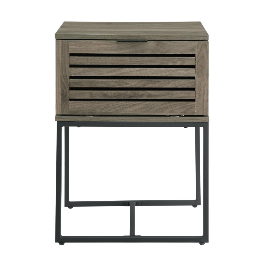 18" Modern Slat Door Side Table - Slate Grey