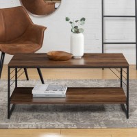 Industrial Metal Accent Coffee Table in Dark Walnut