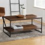 Industrial Metal Accent Coffee Table in Dark Walnut