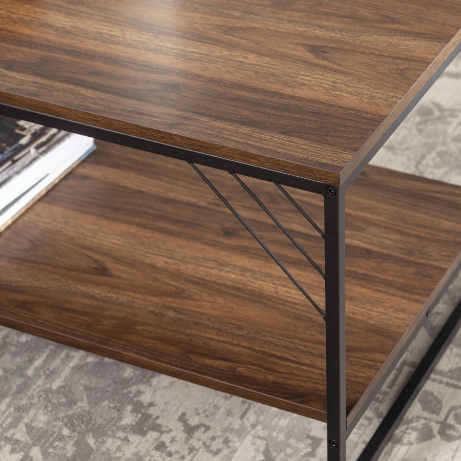 Industrial Metal Accent Coffee Table in Dark Walnut
