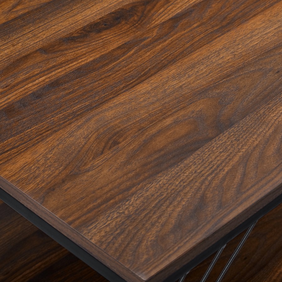 Industrial Metal Accent Coffee Table in Dark Walnut