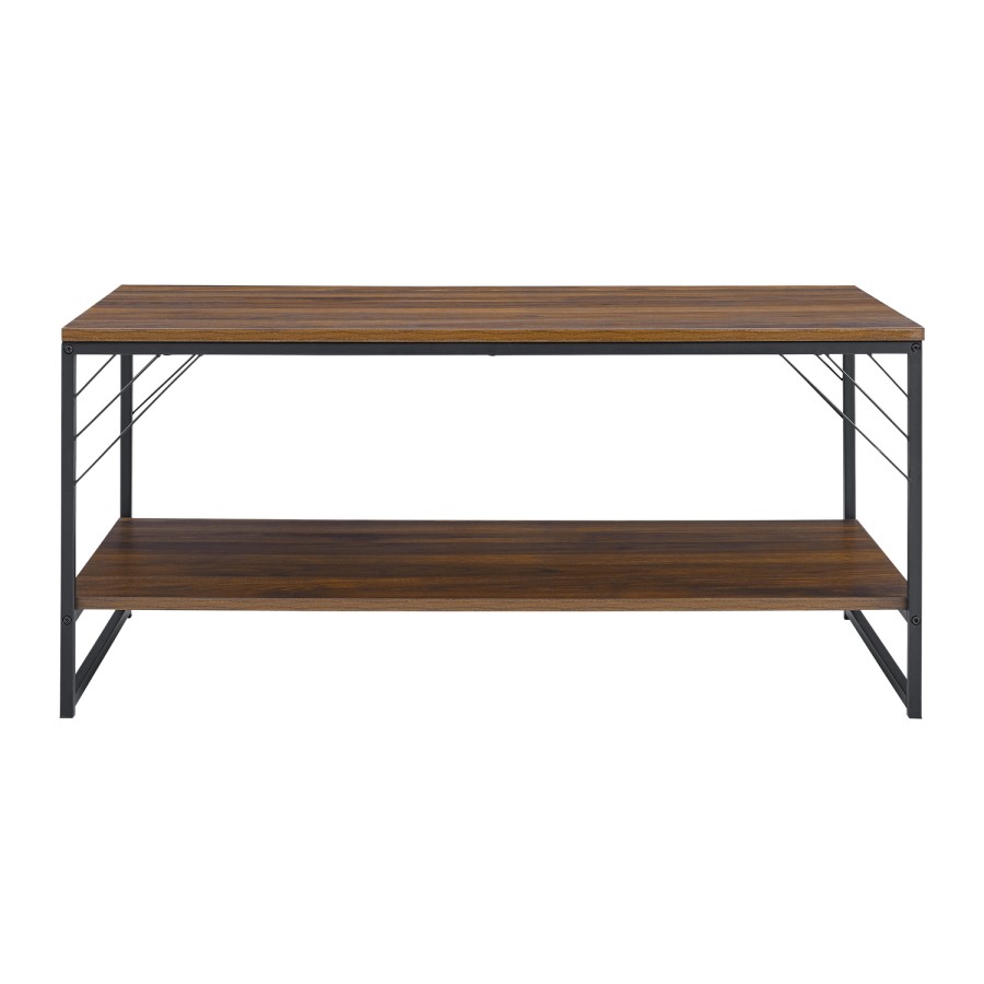 Industrial Metal Accent Coffee Table in Dark Walnut