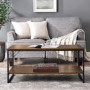 Industrial Metal Accent Coffee Table in Dark Walnut