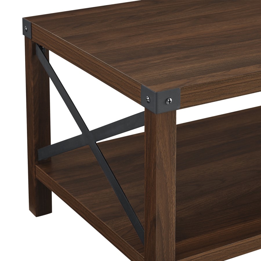 Industrial Metal Accent Coffee Table in Dark Walnut
