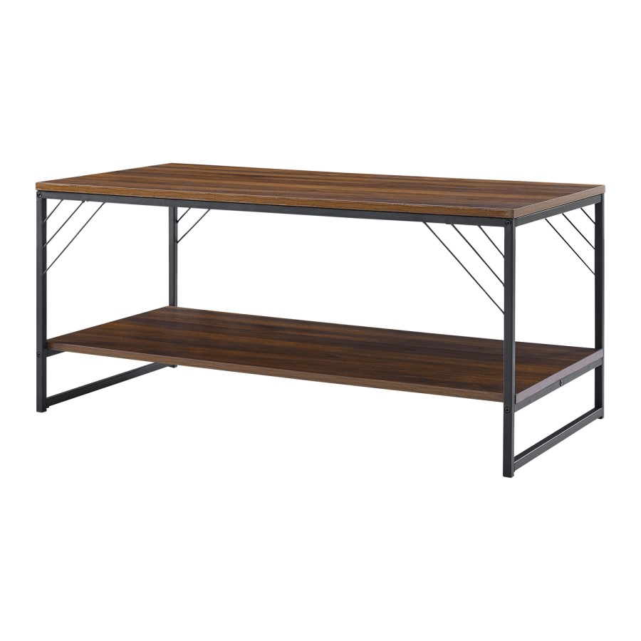 Industrial Metal Accent Coffee Table in Dark Walnut