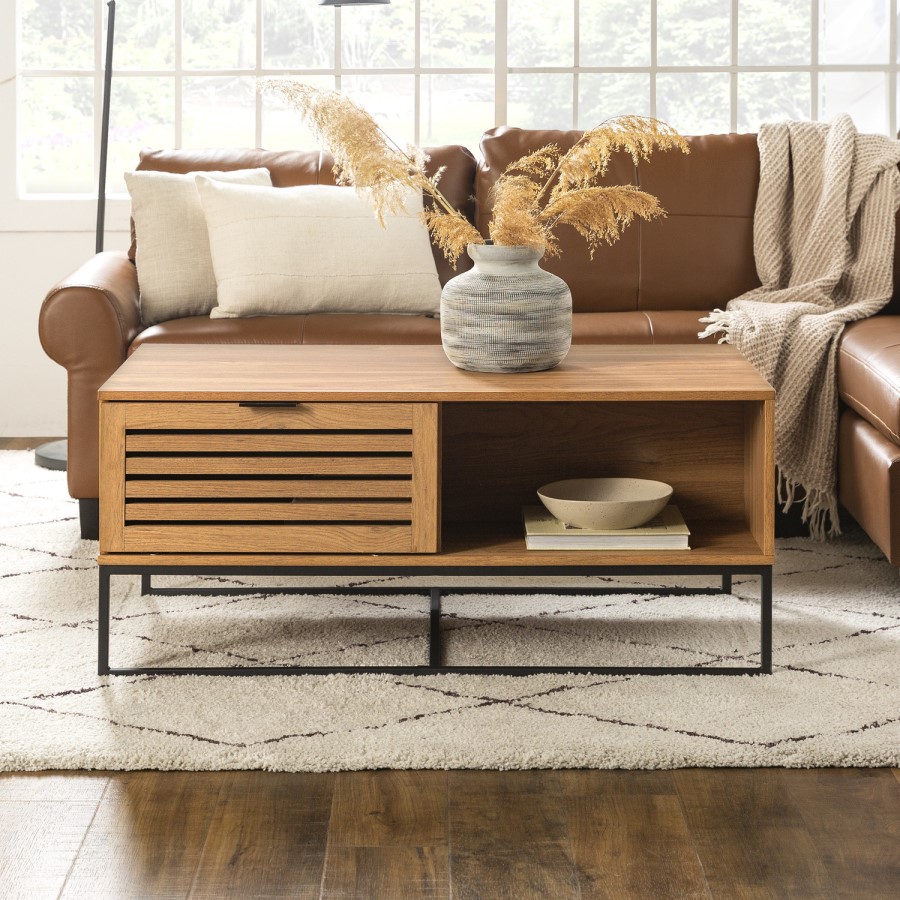 Small Modern Slat Door Coffee Table in English Oak Effect