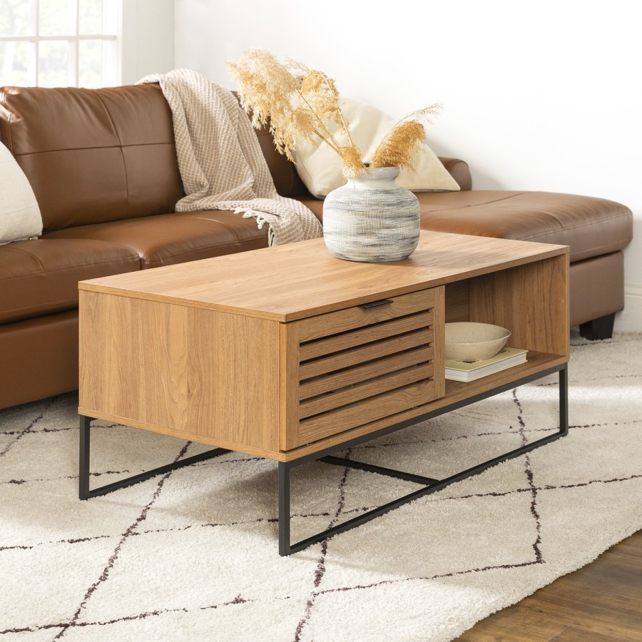 Small Modern Slat Door Coffee Table in English Oak Effect