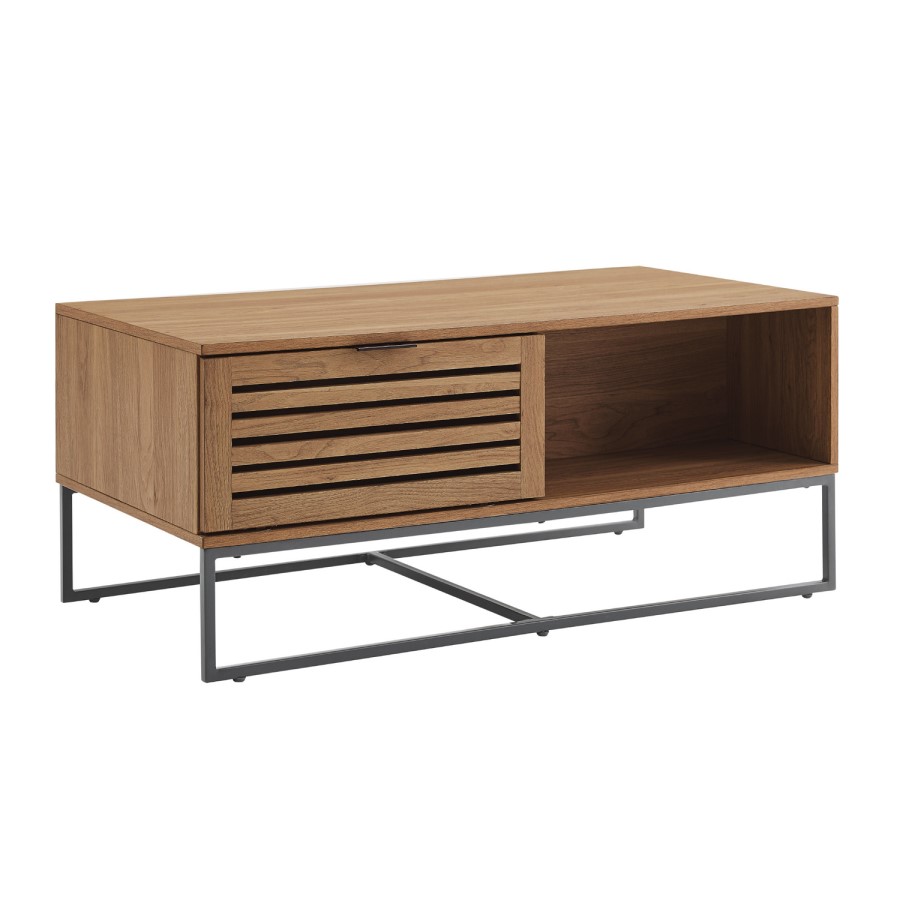 Small Modern Slat Door Coffee Table in English Oak Effect