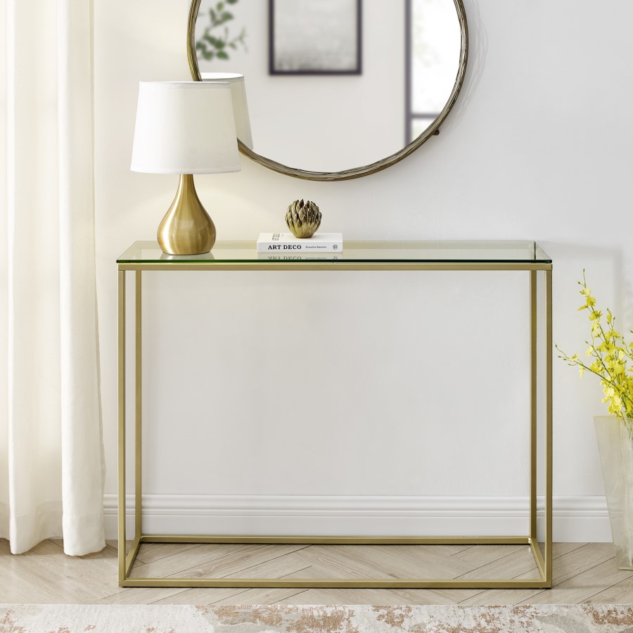 GRADE A1 - Gold Console Table with Glass Top