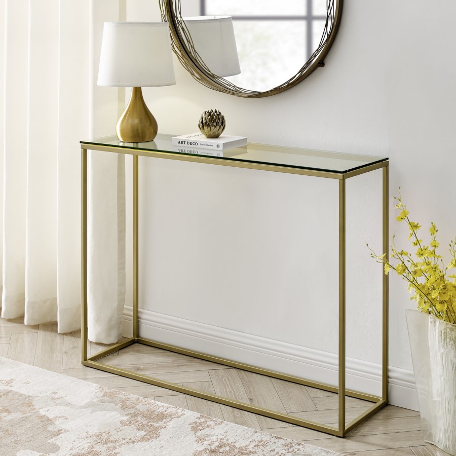GRADE A1 - Gold Console Table with Glass Top