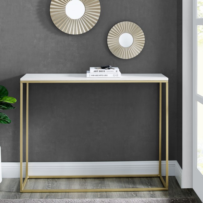 42" Open Box Entry Table - Faux White Marble/Gold