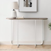 44" Modern Curved Entry Table - Reclaimed Reclaimed Wood/White