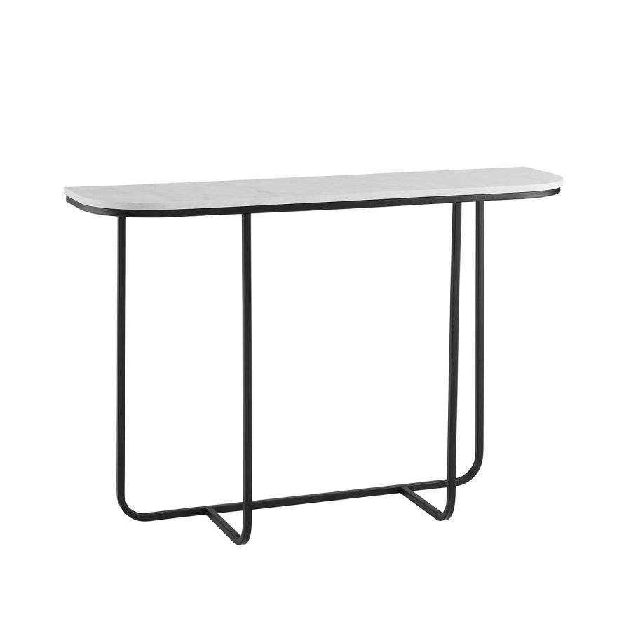 GRADE A1 - Curved Black Console Table with White Marble Effect Top