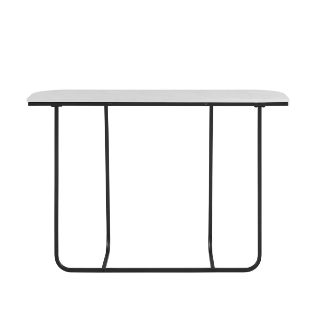 Narrow Curved Black Console Table with White Marble Effect Top