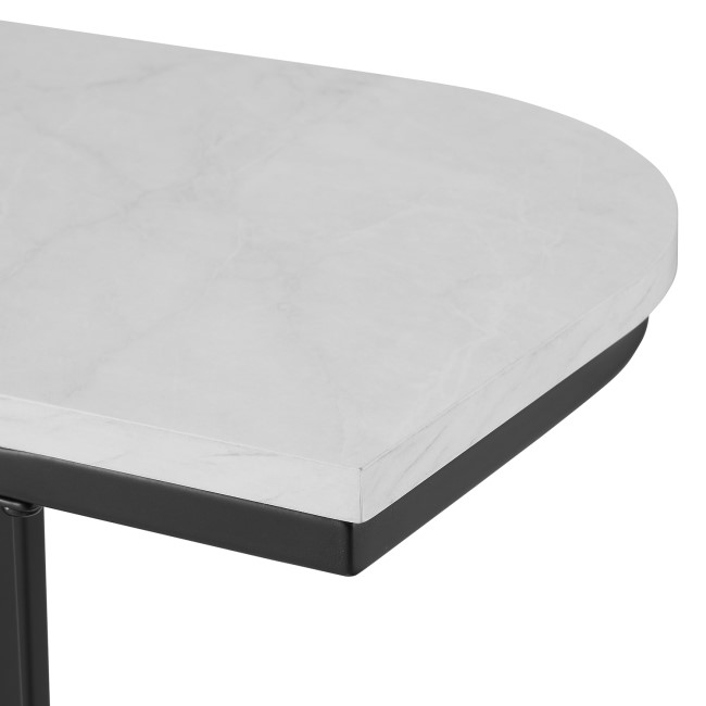 Narrow Curved Black Console Table with White Marble Effect Top