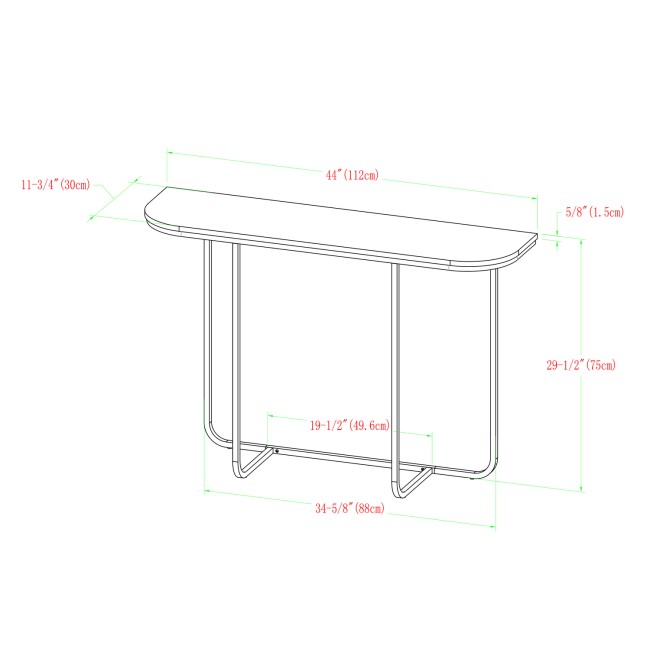 Narrow Curved Black Console Table with White Marble Effect Top