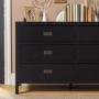 Wide Black Solid Wood Chest of 6 Drawers with Legs - Foster