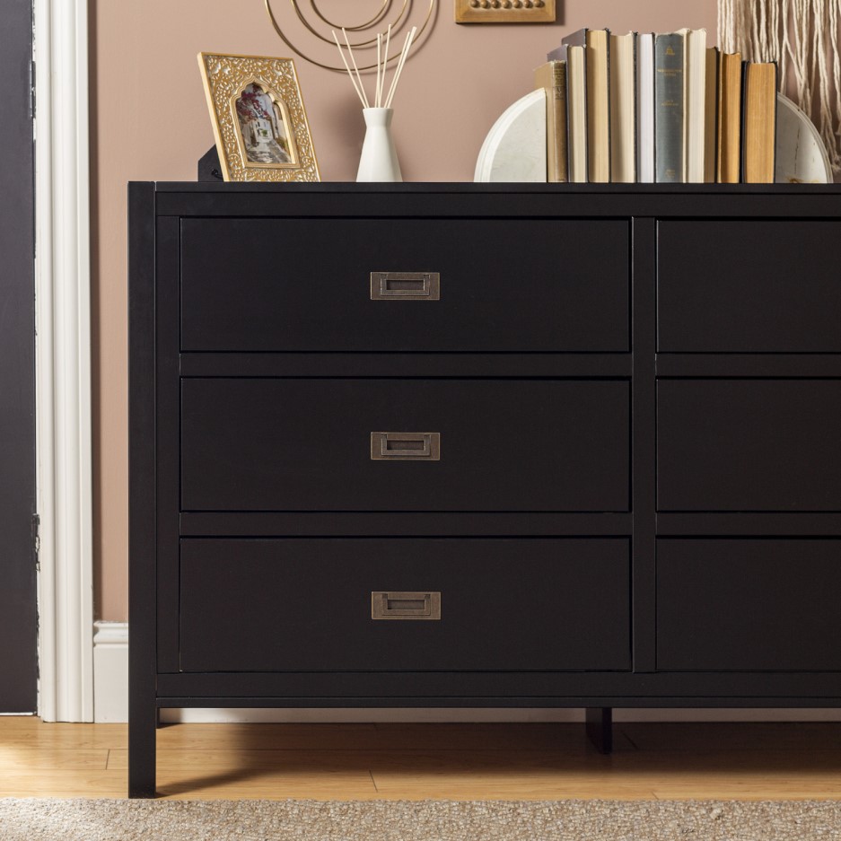 6Drawer Dresser Classic Solid Wood Black Furniture123