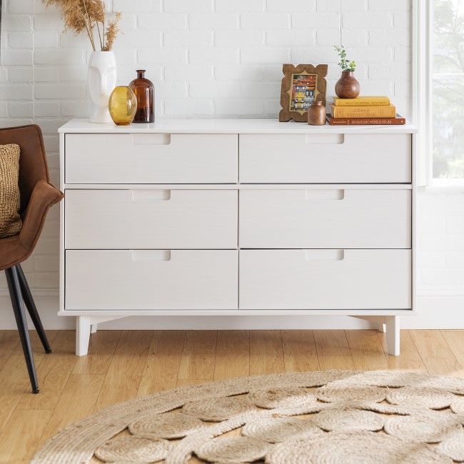 7 Drawer Mid Century Modern Wood Dresser - White