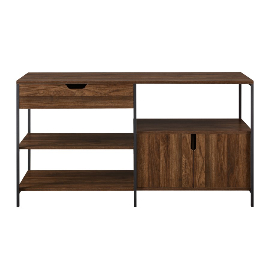 58" 1 Drawer 2 Door Storage Shelf - Dark Walnut