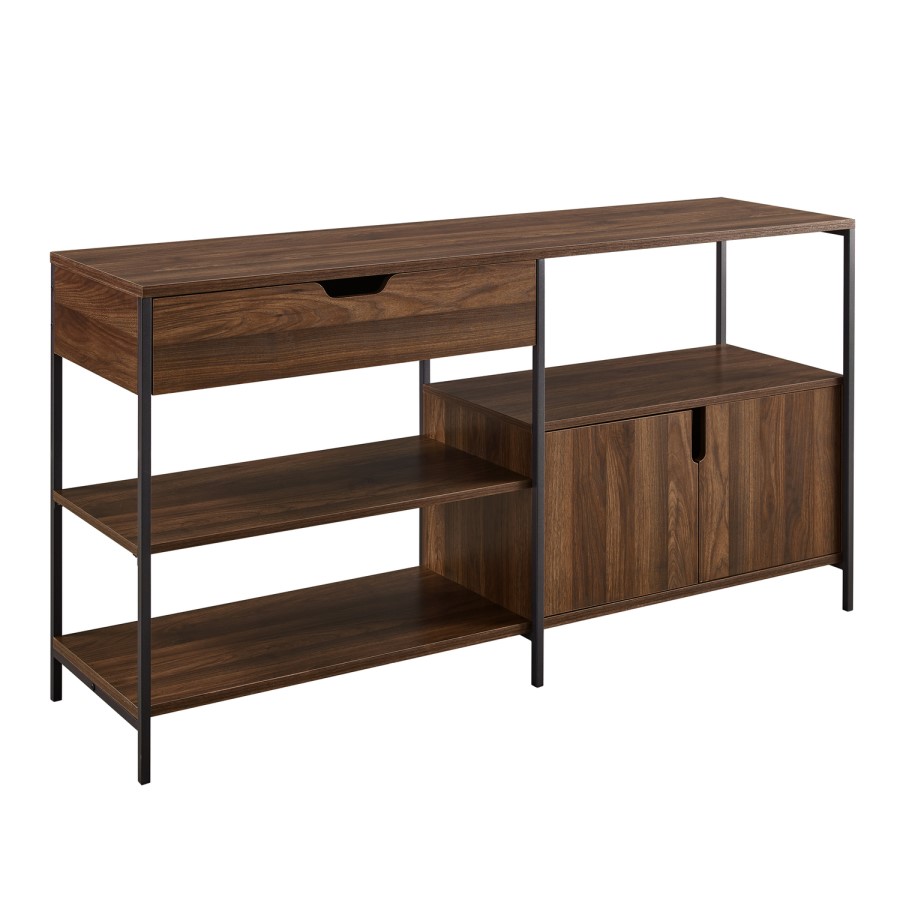 58" 1 Drawer 2 Door Storage Shelf - Dark Walnut