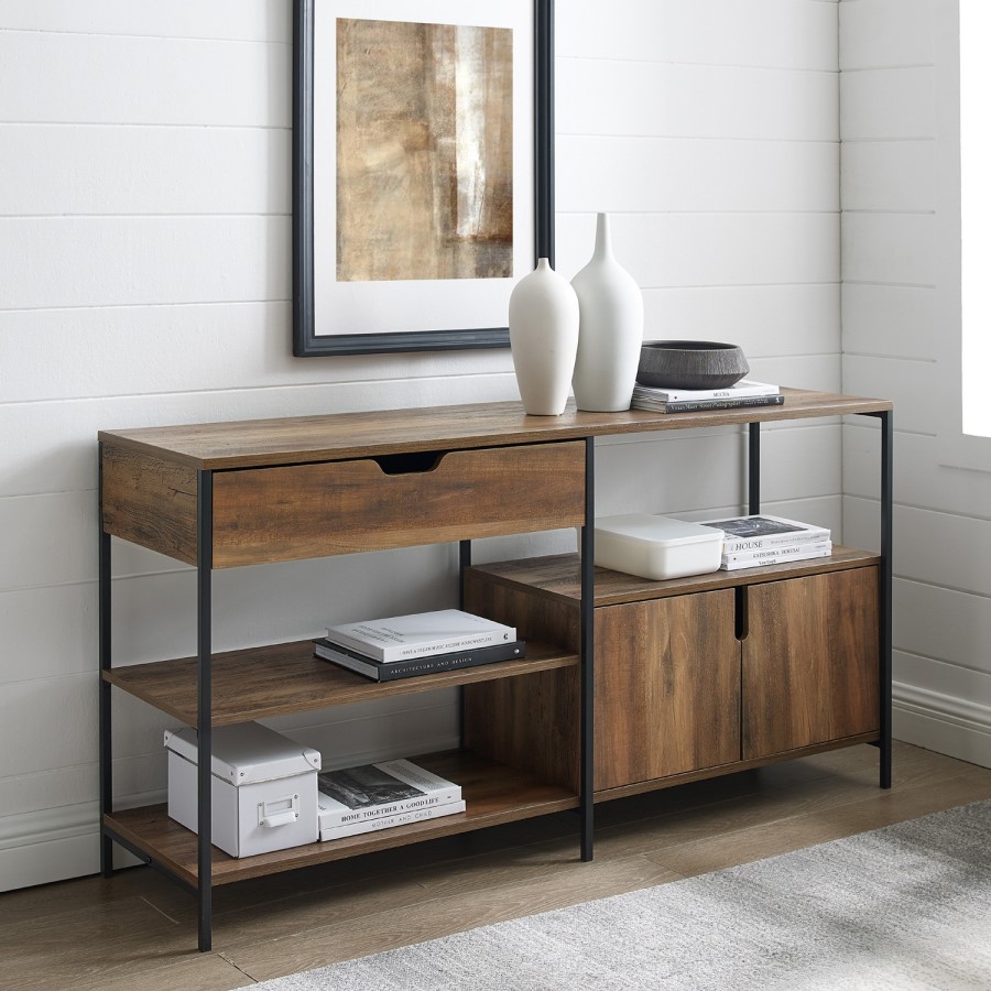 58" 1 Drawer 2 Door Storage Shelf - Rustic Oak