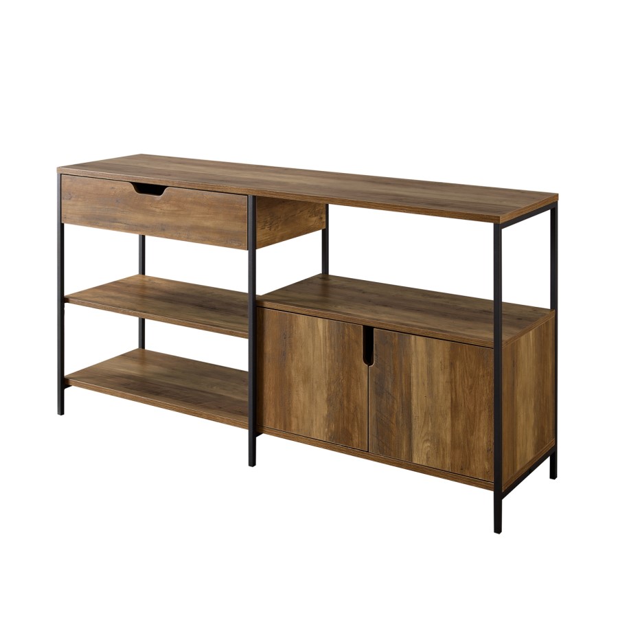 58" 1 Drawer 2 Door Storage Shelf - Rustic Oak