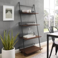 64" Industrial Metal & Wood Leaning Wall Shelf - Dark Walnut