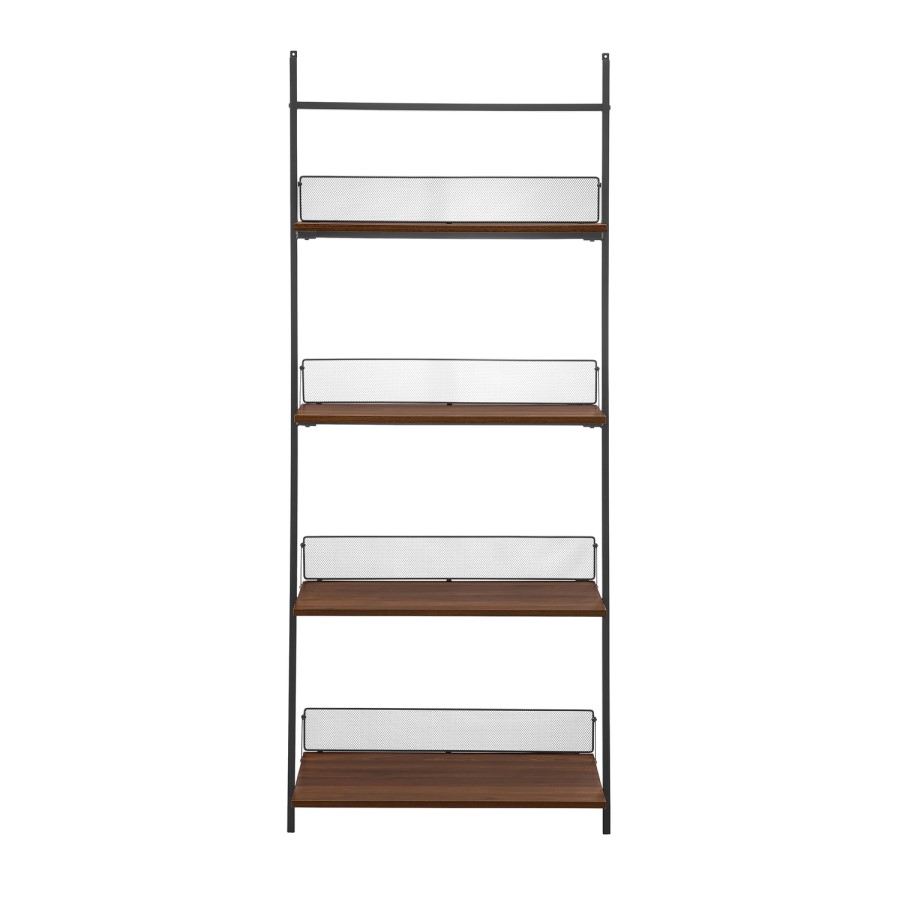 64" Industrial Metal & Wood Leaning Wall Shelf - Dark Walnut
