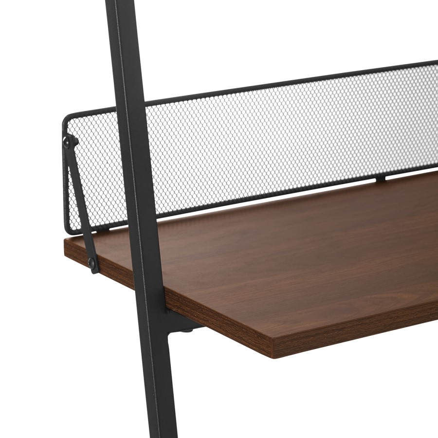64" Industrial Metal & Wood Leaning Wall Shelf - Dark Walnut