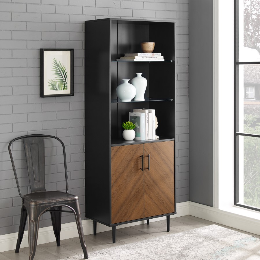 68" Bookmatch Hutch - Solid Black